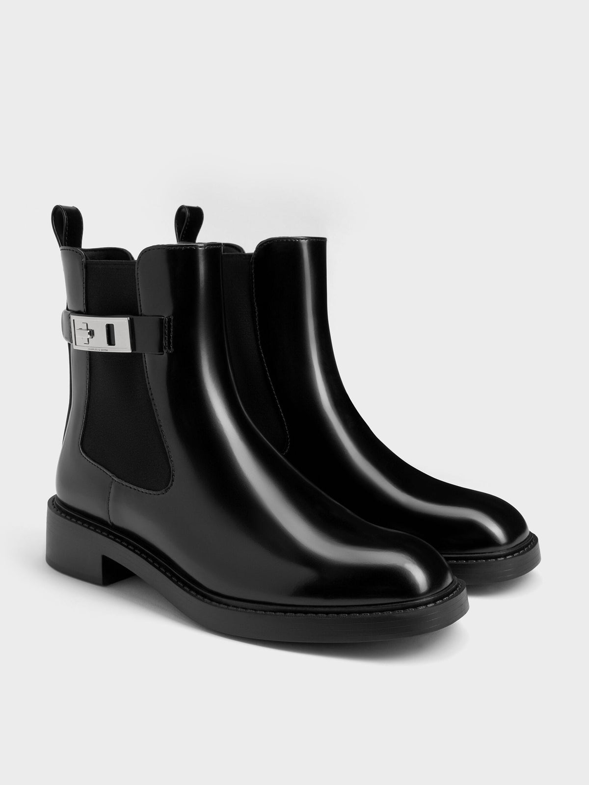 CHARLES & KEITH Latest / Lando Metallic-Buckle Chelsea Boots - Black Box