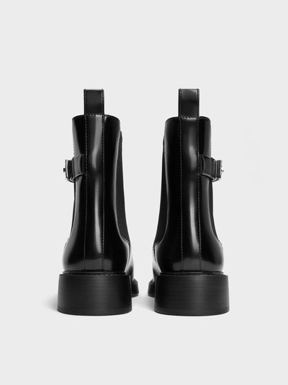 CHARLES & KEITH Latest / Lando Metallic-Buckle Chelsea Boots - Black Box