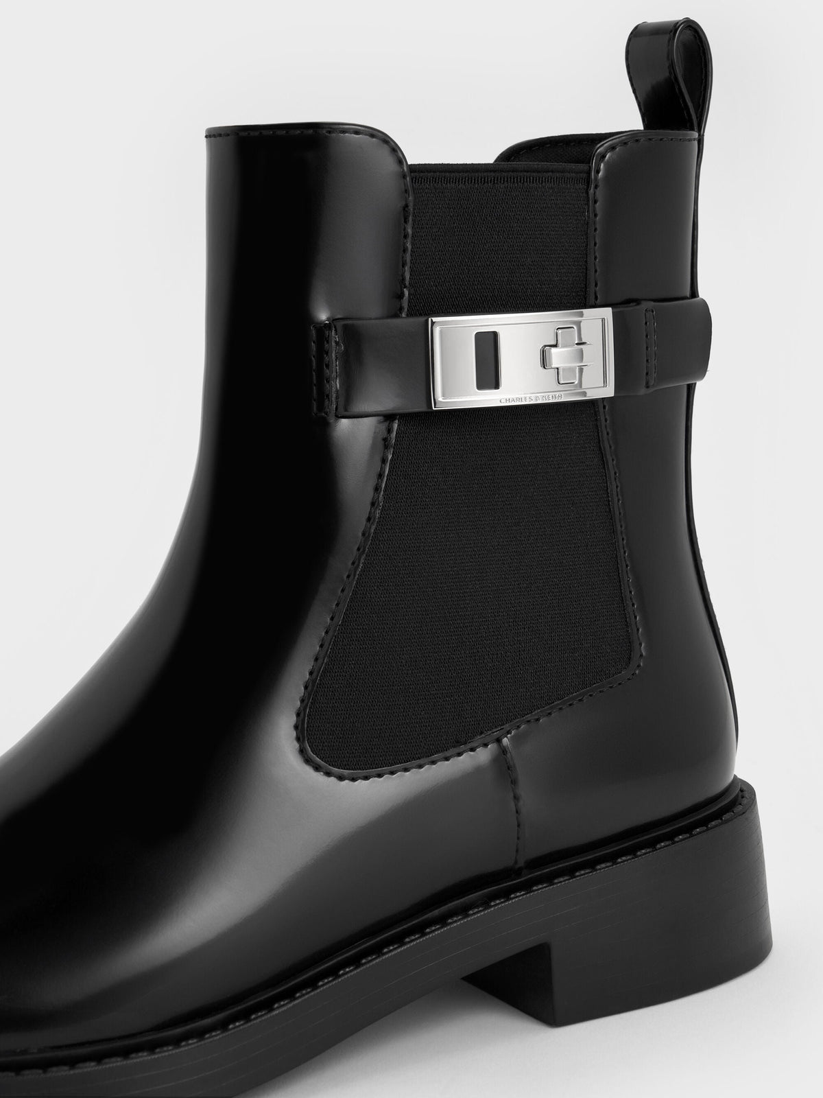 CHARLES & KEITH Latest / Lando Metallic-Buckle Chelsea Boots - Black Box