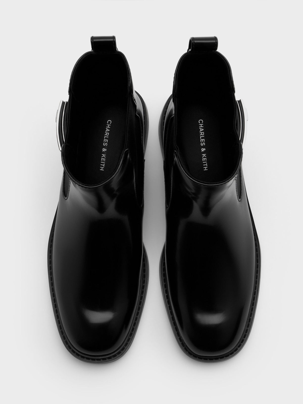 CHARLES & KEITH Latest / Lando Metallic-Buckle Chelsea Boots - Black Box