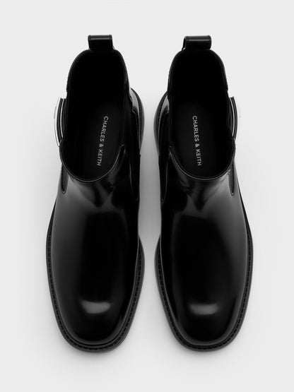 CHARLES & KEITH Latest / Lando Metallic-Buckle Chelsea Boots - Black Box