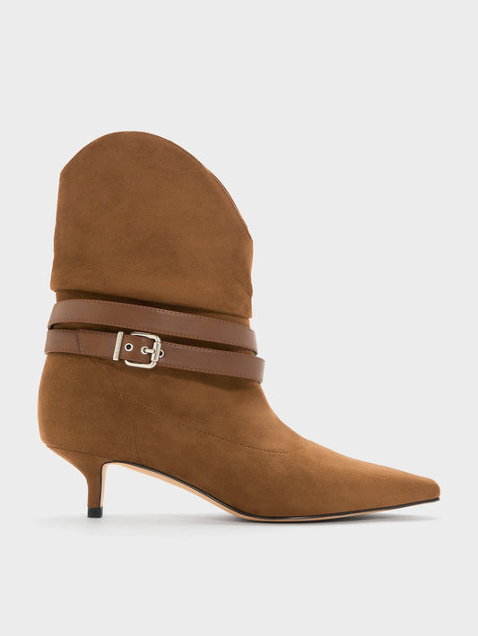 CHARLES & KEITH Best Seller / Karter Faux Suede Kitten-Heel Boots - Cognac