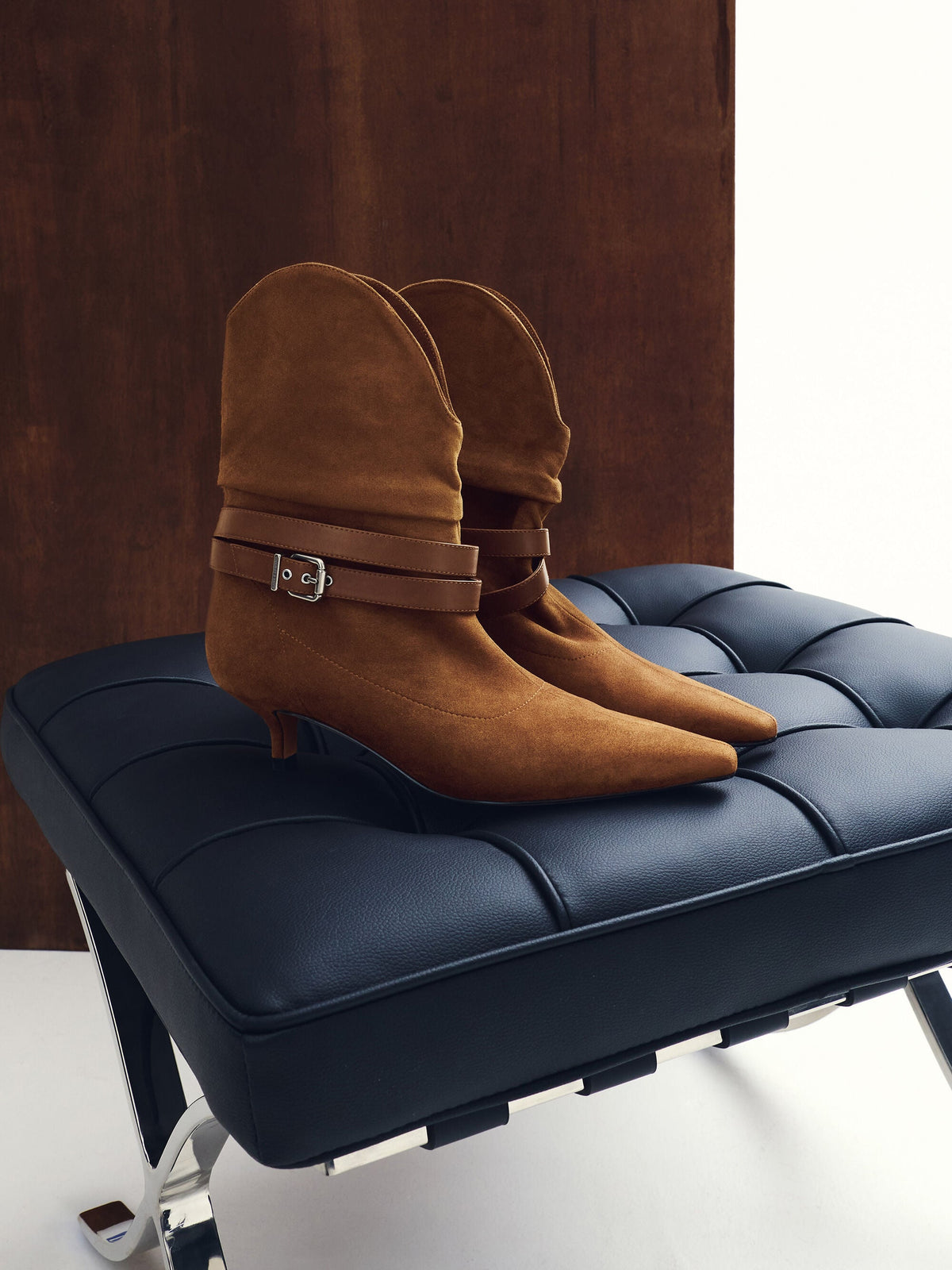 CHARLES & KEITH Best Seller / Karter Faux Suede Kitten-Heel Boots - Cognac