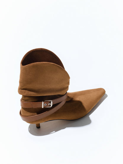 CHARLES & KEITH Best Seller / Karter Faux Suede Kitten-Heel Boots - Cognac