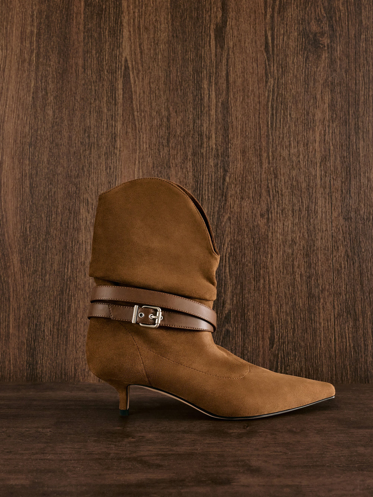 CHARLES & KEITH Best Seller / Karter Faux Suede Kitten-Heel Boots - Cognac