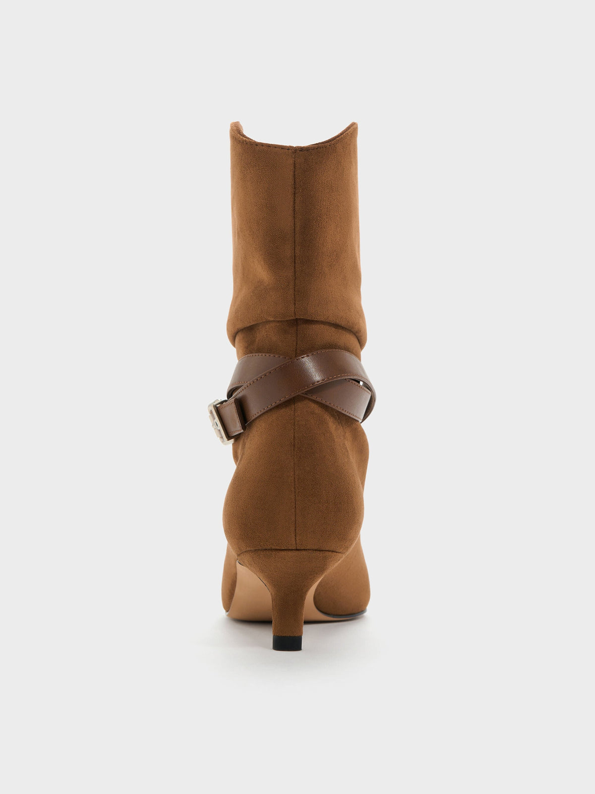 CHARLES & KEITH Best Seller / Karter Faux Suede Kitten-Heel Boots - Cognac