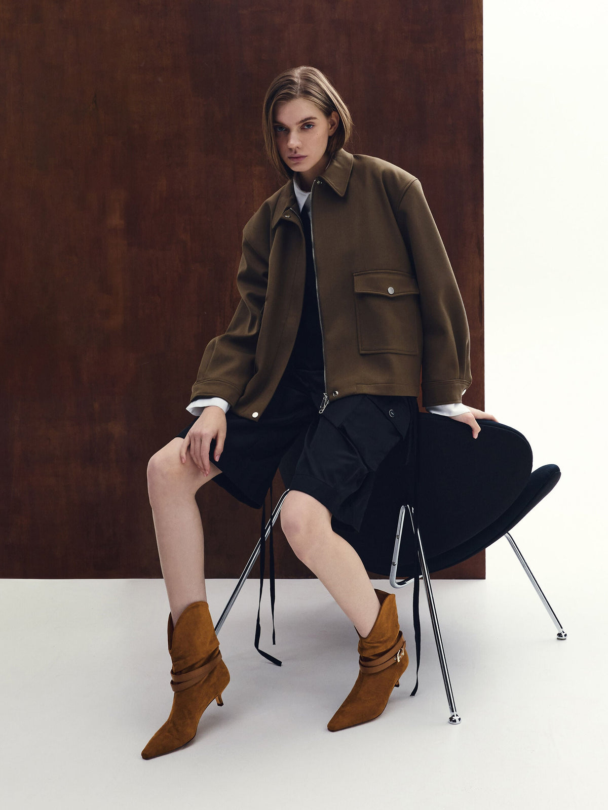 CHARLES & KEITH Best Seller / Karter Faux Suede Kitten-Heel Boots - Cognac