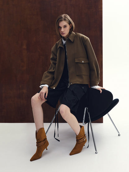 CHARLES & KEITH Best Seller / Karter Faux Suede Kitten-Heel Boots - Cognac