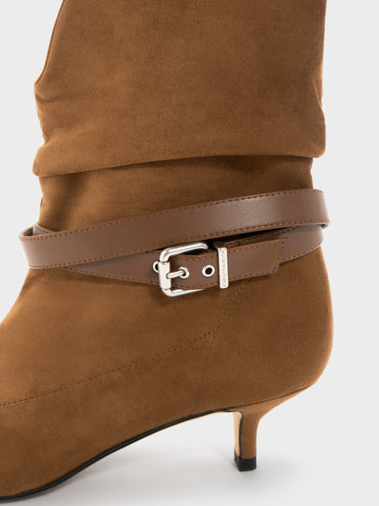 CHARLES & KEITH Best Seller / Karter Faux Suede Kitten-Heel Boots - Cognac