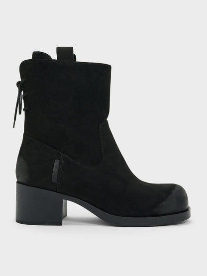 CHARLES & KEITH Special Offer / Rosamond Faux Suede Back-Lace Calf Boots - Black Textured