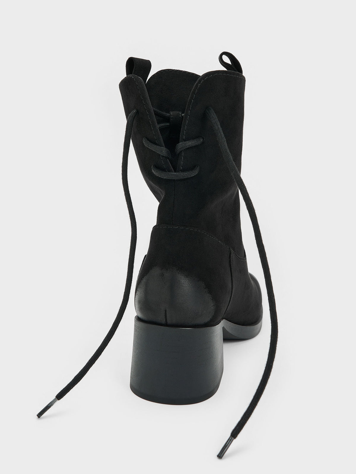 CHARLES & KEITH Special Offer / Rosamond Faux Suede Back-Lace Calf Boots - Black Textured