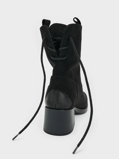 CHARLES & KEITH Special Offer / Rosamond Faux Suede Back-Lace Calf Boots - Black Textured