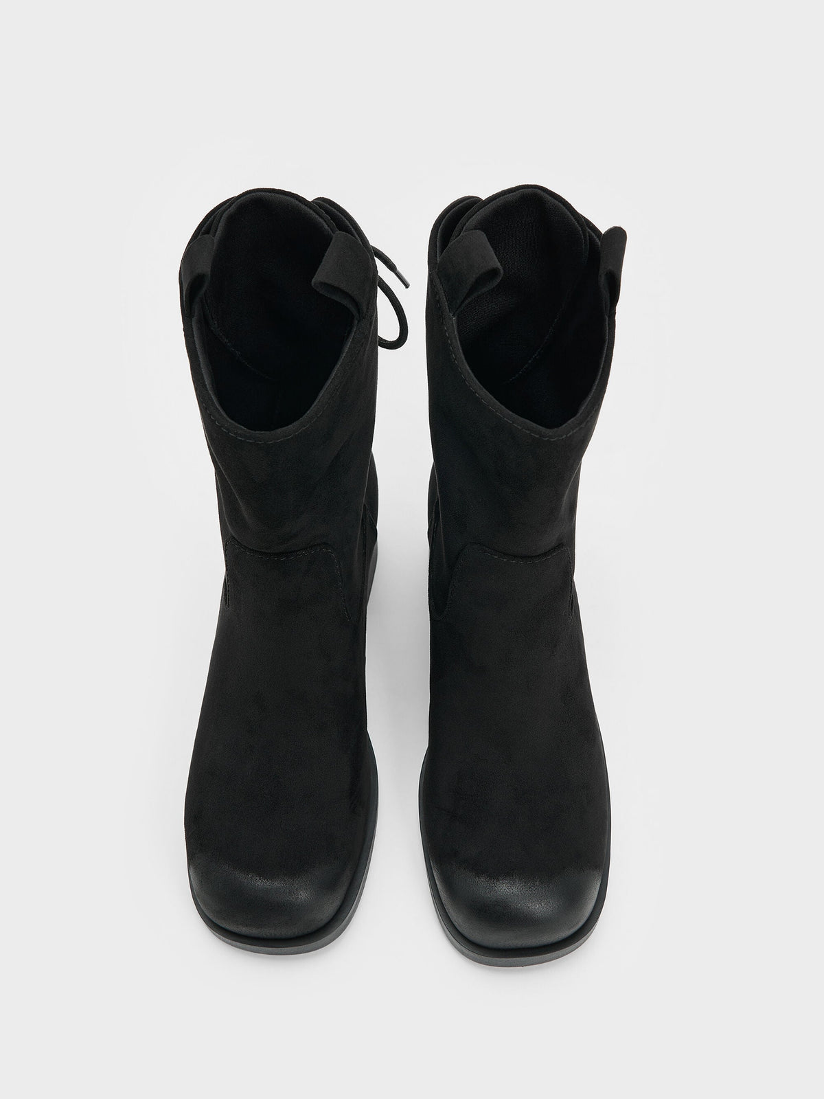 CHARLES & KEITH Special Offer / Rosamond Faux Suede Back-Lace Calf Boots - Black Textured