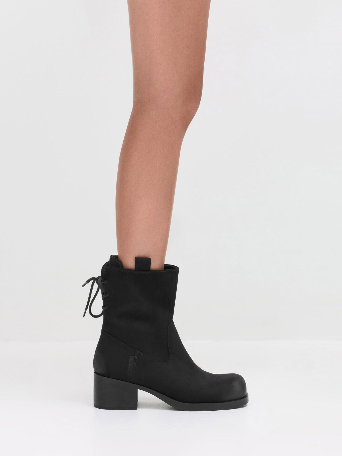 CHARLES & KEITH Special Offer / Rosamond Faux Suede Back-Lace Calf Boots - Black Textured