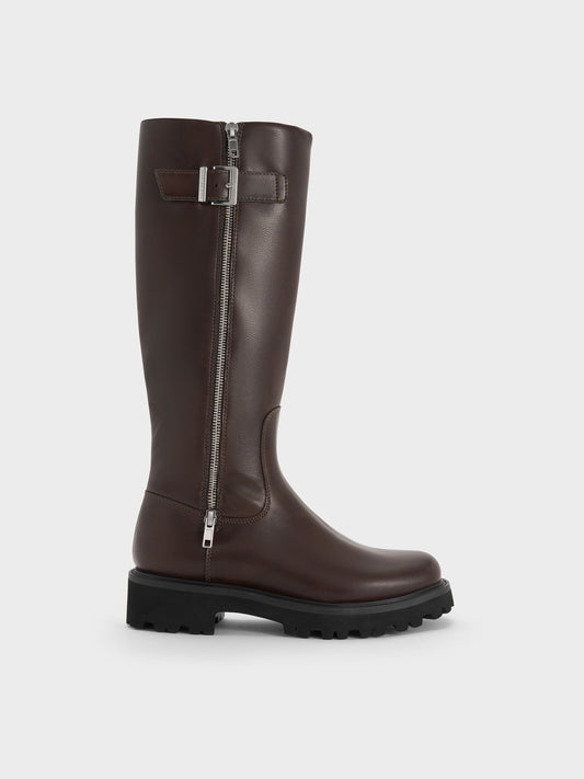 CHARLES & KEITH Sale / Lyndon Buckled Knee-High Boots - Dark Brown