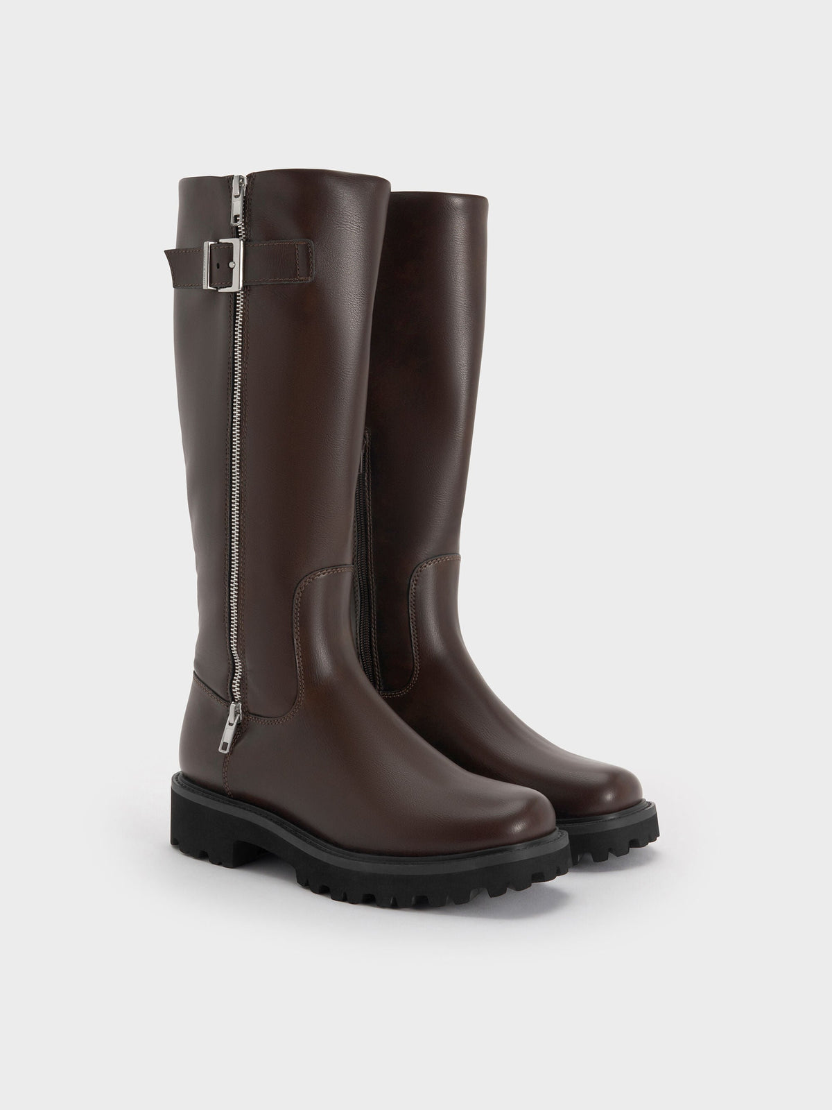 CHARLES & KEITH Sale / Lyndon Buckled Knee-High Boots - Dark Brown