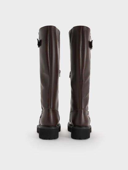 CHARLES & KEITH Sale / Lyndon Buckled Knee-High Boots - Dark Brown