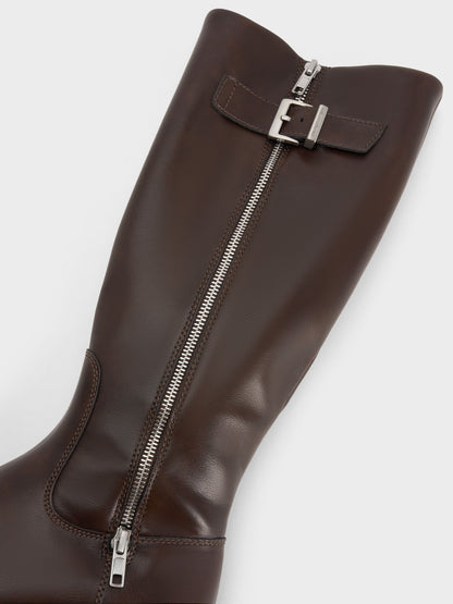 CHARLES & KEITH Sale / Lyndon Buckled Knee-High Boots - Dark Brown