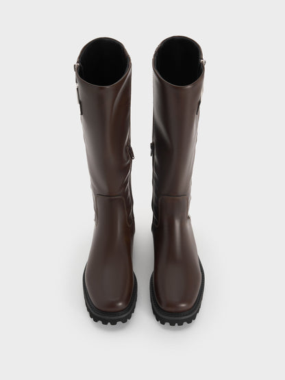 CHARLES & KEITH Sale / Lyndon Buckled Knee-High Boots - Dark Brown