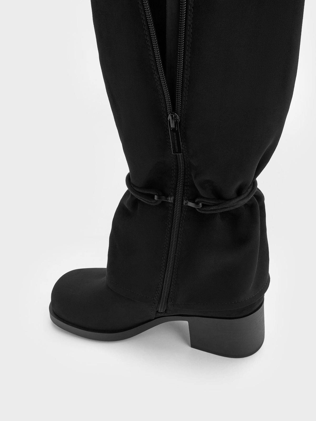 CHARLES & KEITH Latest / Faux Suede Tie-Around Knee-High Boots - Black Textured