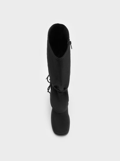 CHARLES & KEITH Latest / Faux Suede Tie-Around Knee-High Boots - Black Textured