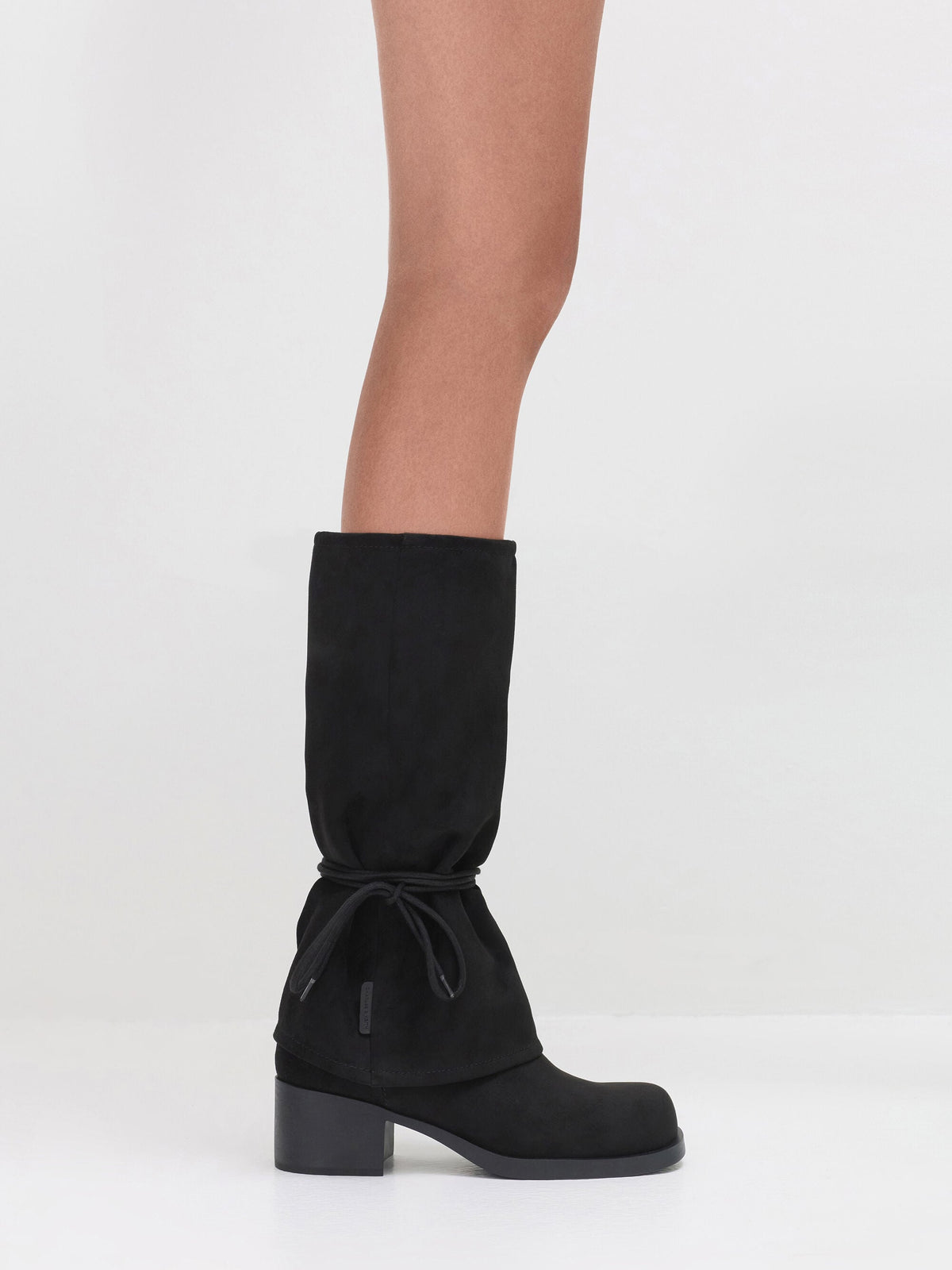 CHARLES & KEITH Latest / Faux Suede Tie-Around Knee-High Boots - Black Textured