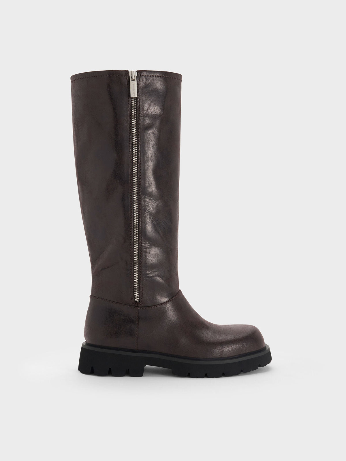 CHARLES & KEITH Top Pick / Rosamond Knee-High Boots - Dark Brown Textured