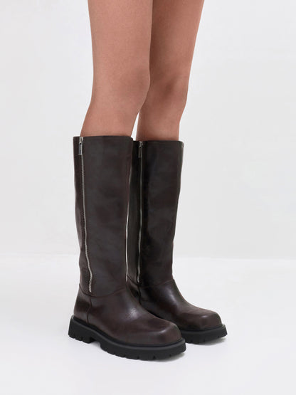 CHARLES & KEITH Top Pick / Rosamond Knee-High Boots - Dark Brown Textured