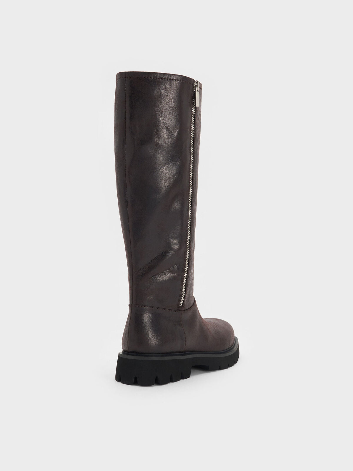 CHARLES & KEITH Top Pick / Rosamond Knee-High Boots - Dark Brown Textured