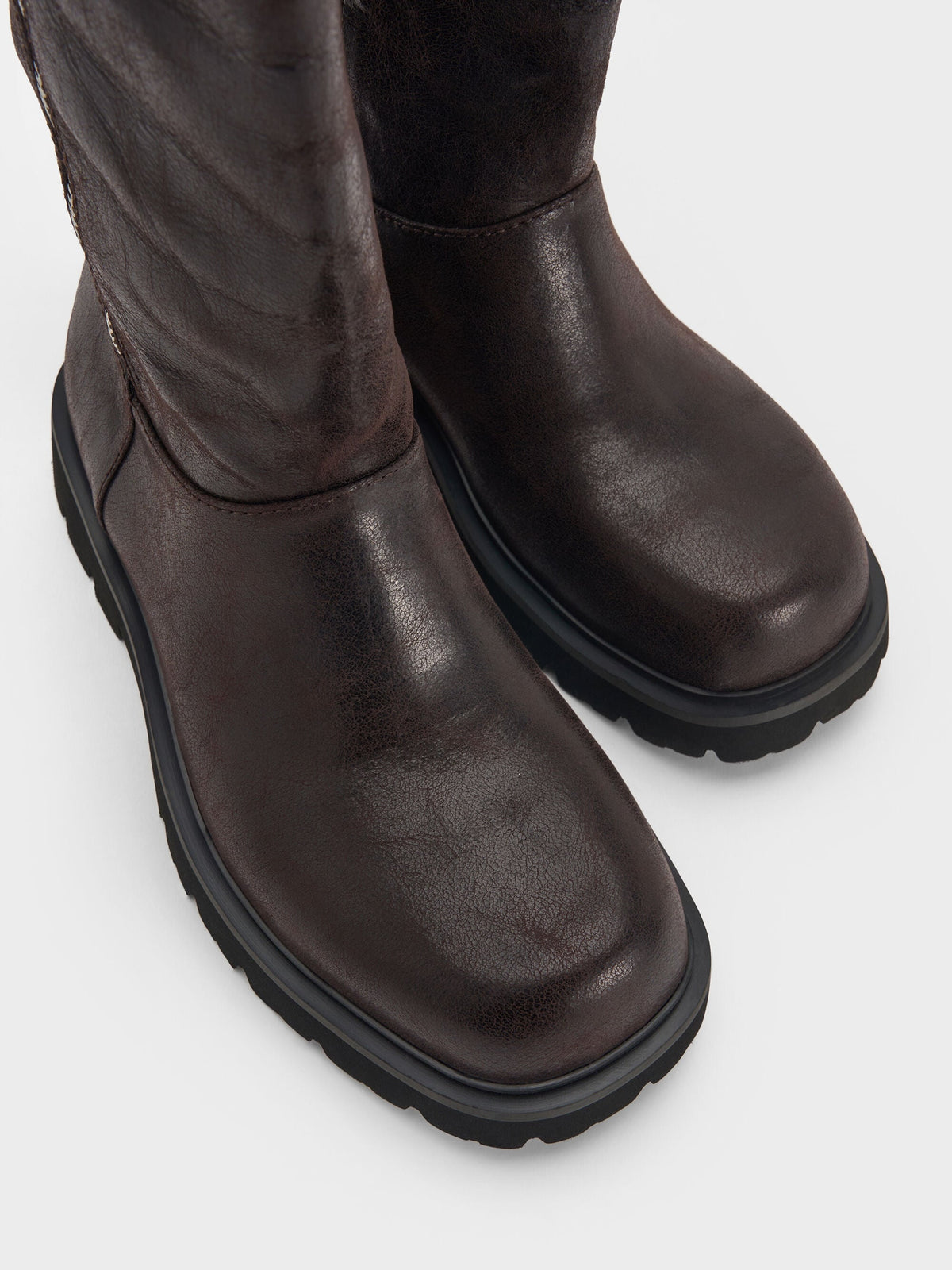 CHARLES & KEITH Top Pick / Rosamond Knee-High Boots - Dark Brown Textured
