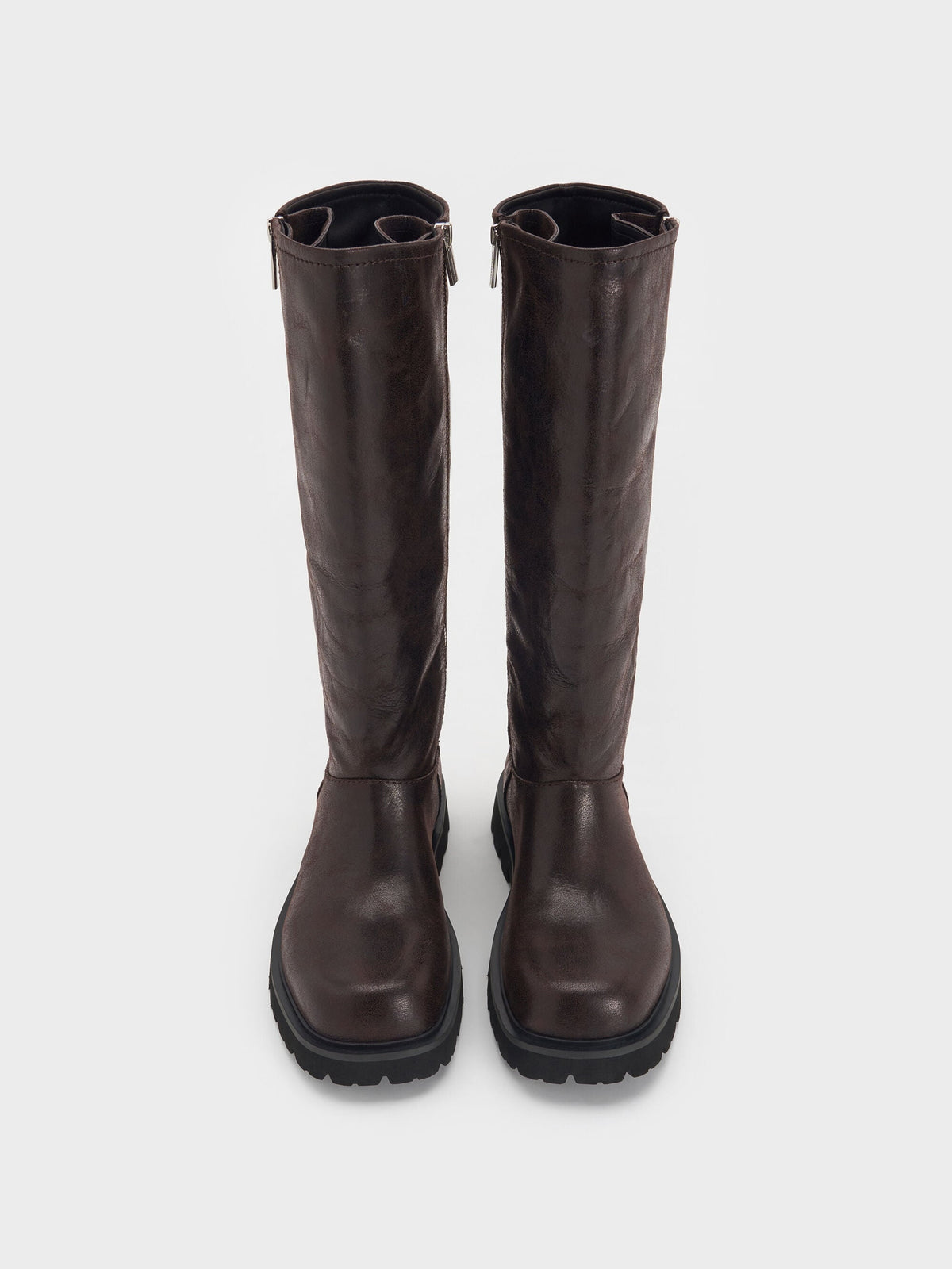 CHARLES & KEITH Top Pick / Rosamond Knee-High Boots - Dark Brown Textured
