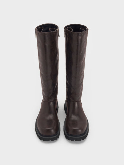 CHARLES & KEITH Top Pick / Rosamond Knee-High Boots - Dark Brown Textured
