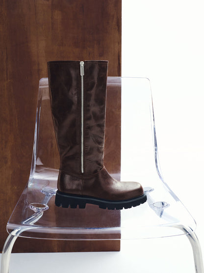 CHARLES & KEITH Top Pick / Rosamond Knee-High Boots - Dark Brown Textured