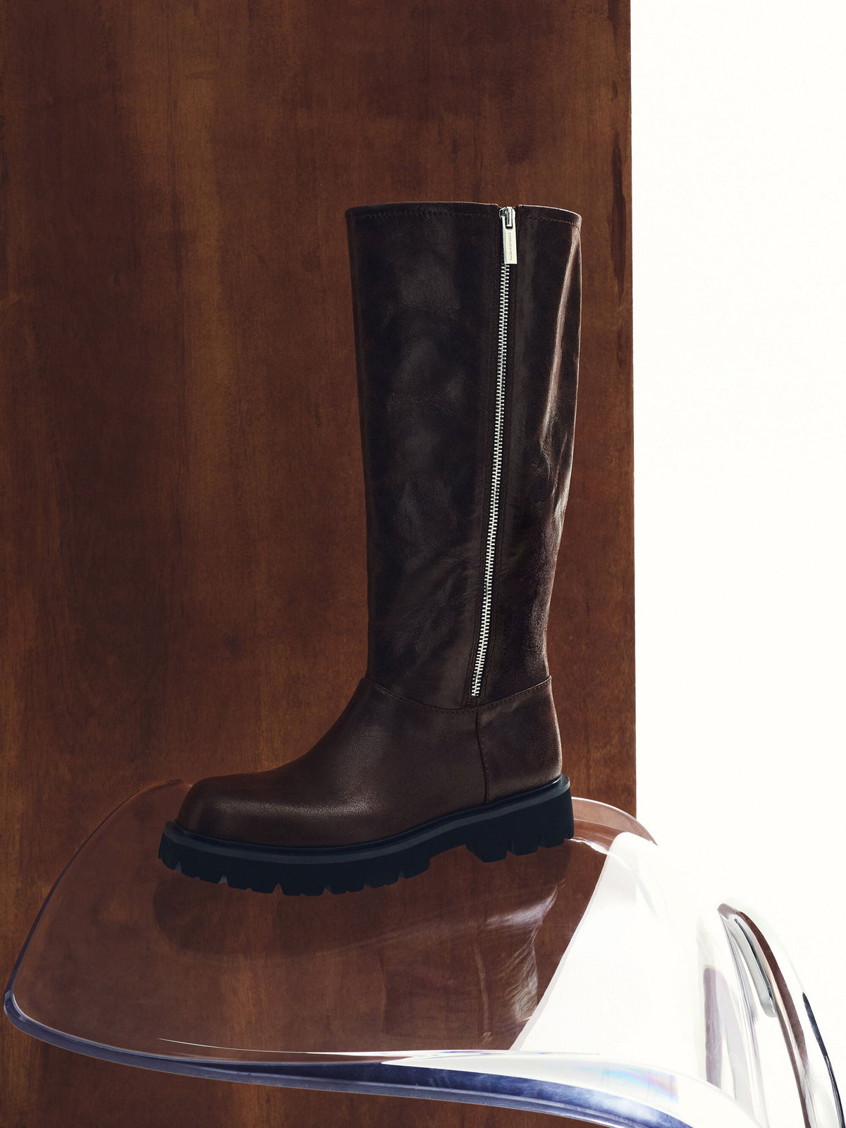 CHARLES & KEITH Top Pick / Rosamond Knee-High Boots - Dark Brown Textured