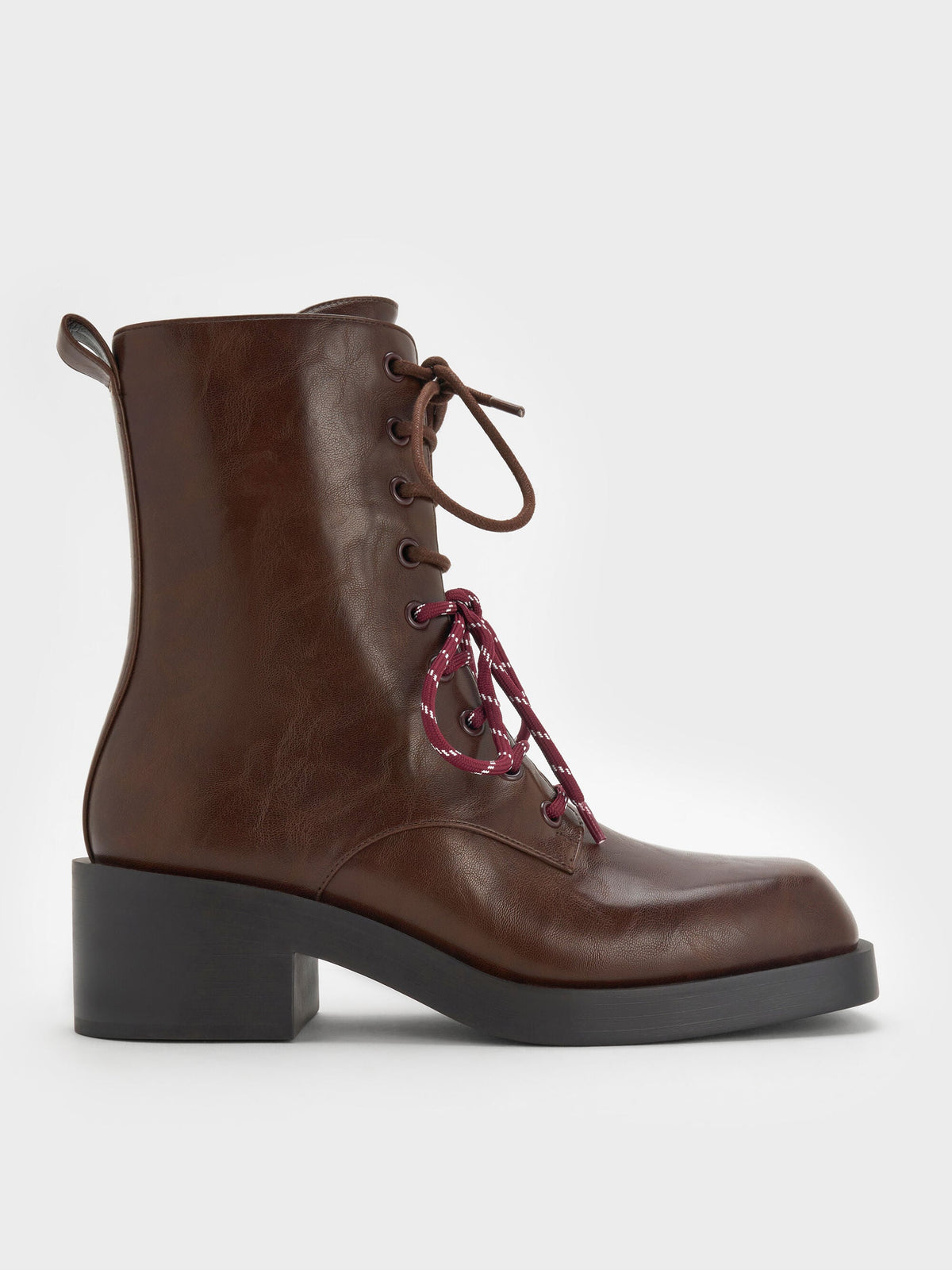 CHARLES & KEITH Signature / Logan Double-Lace Calf Boots - Dark Brown