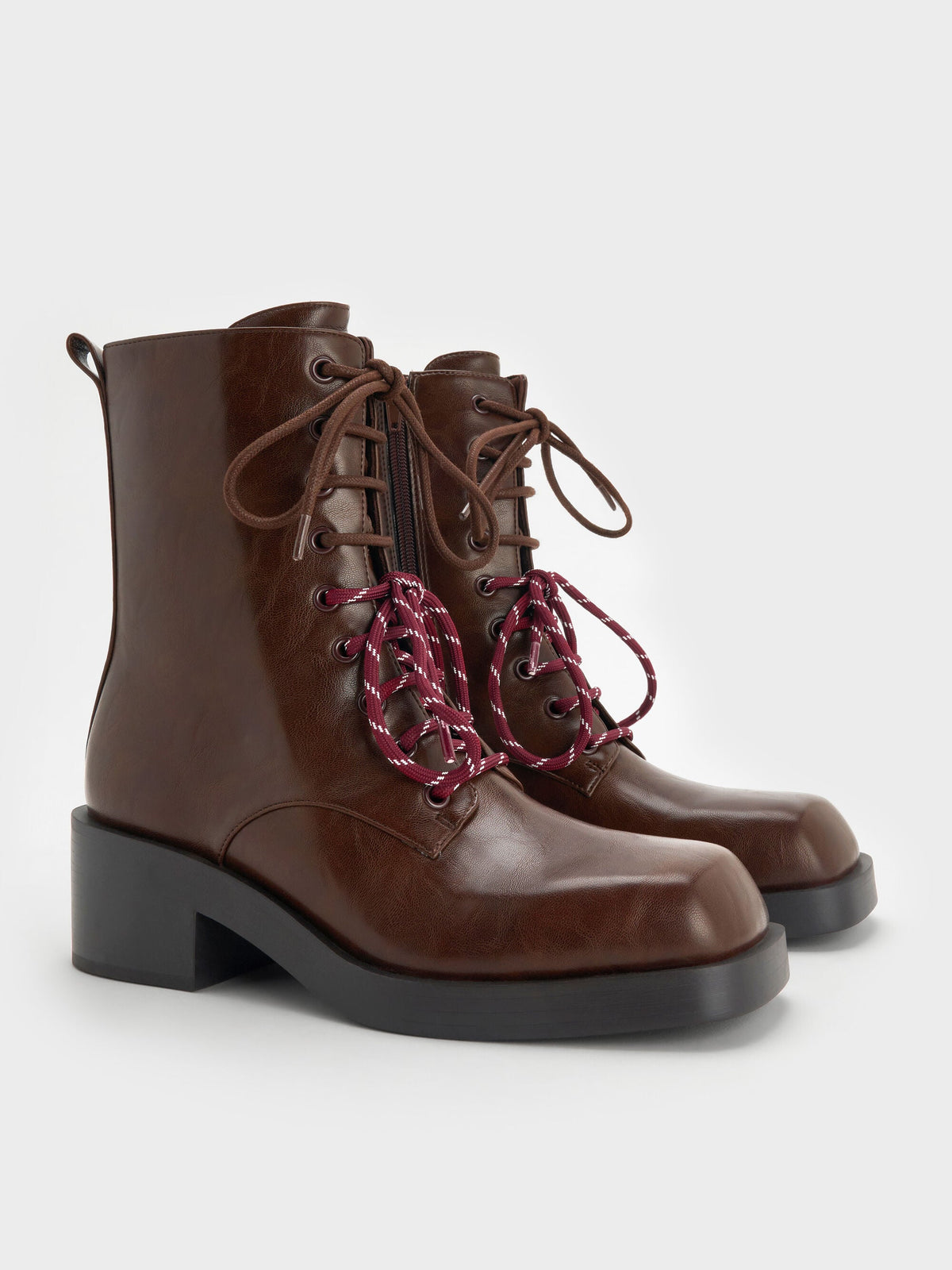 CHARLES & KEITH Signature / Logan Double-Lace Calf Boots - Dark Brown