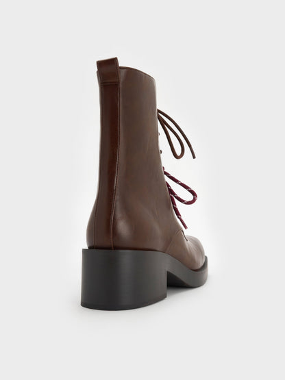 CHARLES & KEITH Signature / Logan Double-Lace Calf Boots - Dark Brown