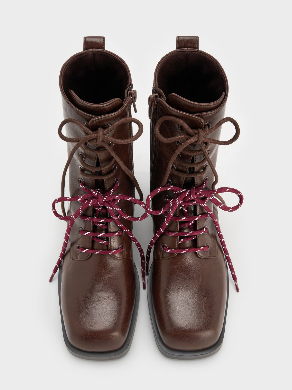 CHARLES & KEITH Signature / Logan Double-Lace Calf Boots - Dark Brown