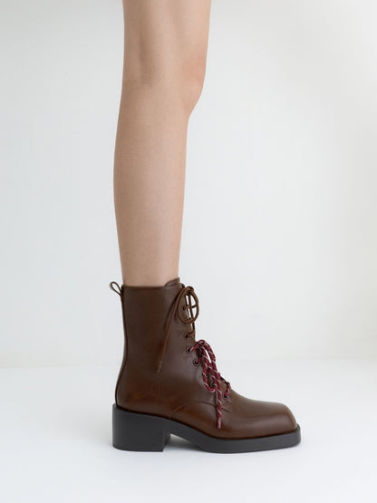 CHARLES & KEITH Signature / Logan Double-Lace Calf Boots - Dark Brown
