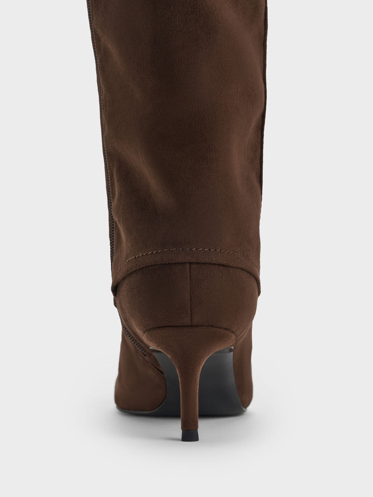 CHARLES & KEITH Quality / Faux Suede Pointed Stiletto Knee-High Boots - Dark Brown Textured