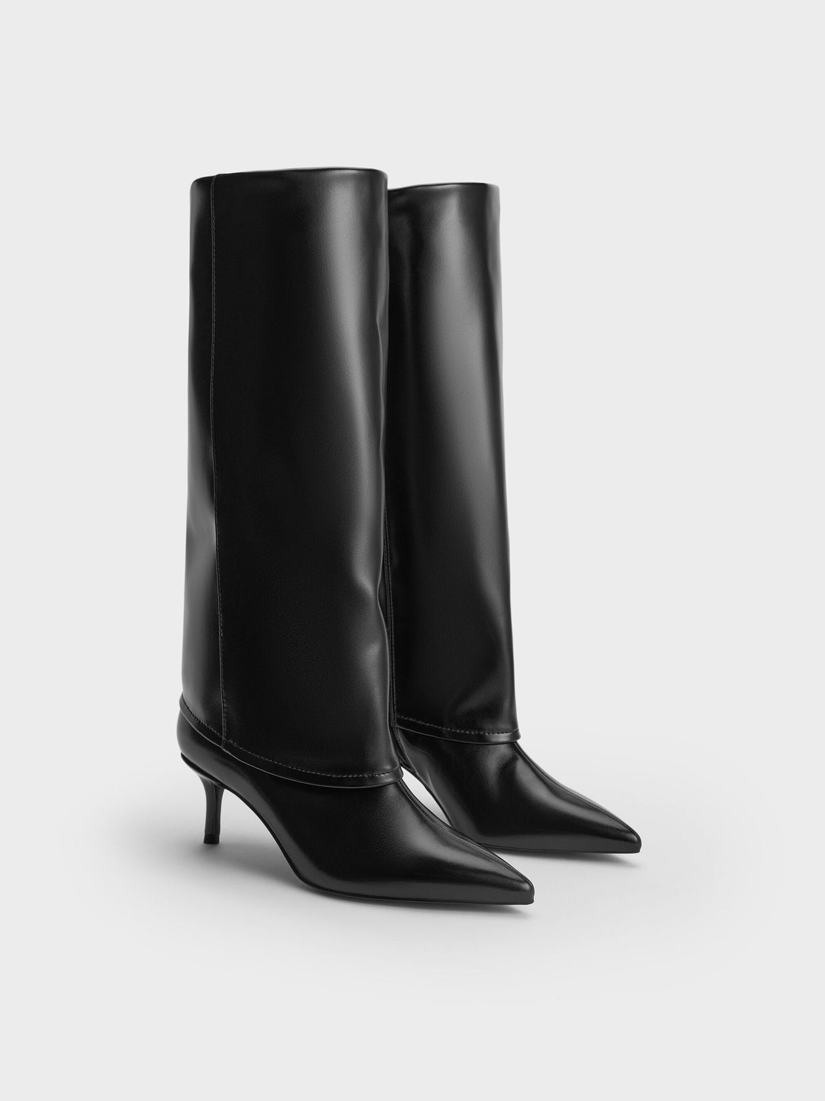CHARLES & KEITH Sale / Pointed Stiletto Knee-High Boots - Black