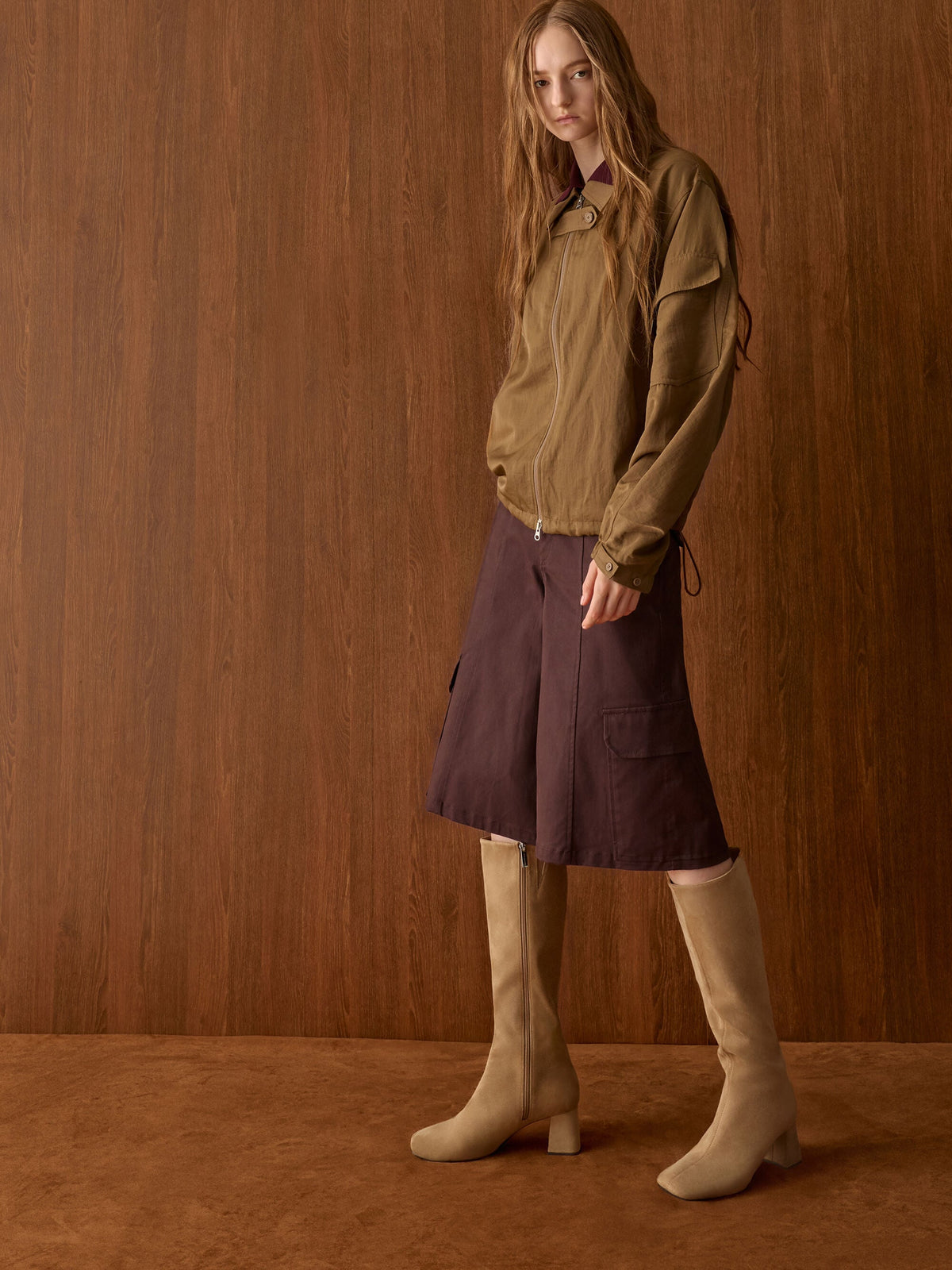 CHARLES & KEITH Best Seller / Faux Suede Square-Toe Knee-High Boots - Sand