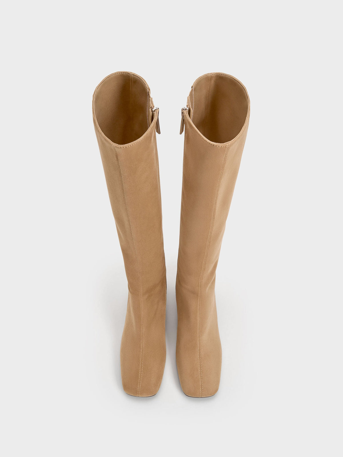 CHARLES & KEITH Best Seller / Faux Suede Square-Toe Knee-High Boots - Sand