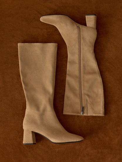 CHARLES & KEITH Best Seller / Faux Suede Square-Toe Knee-High Boots - Sand