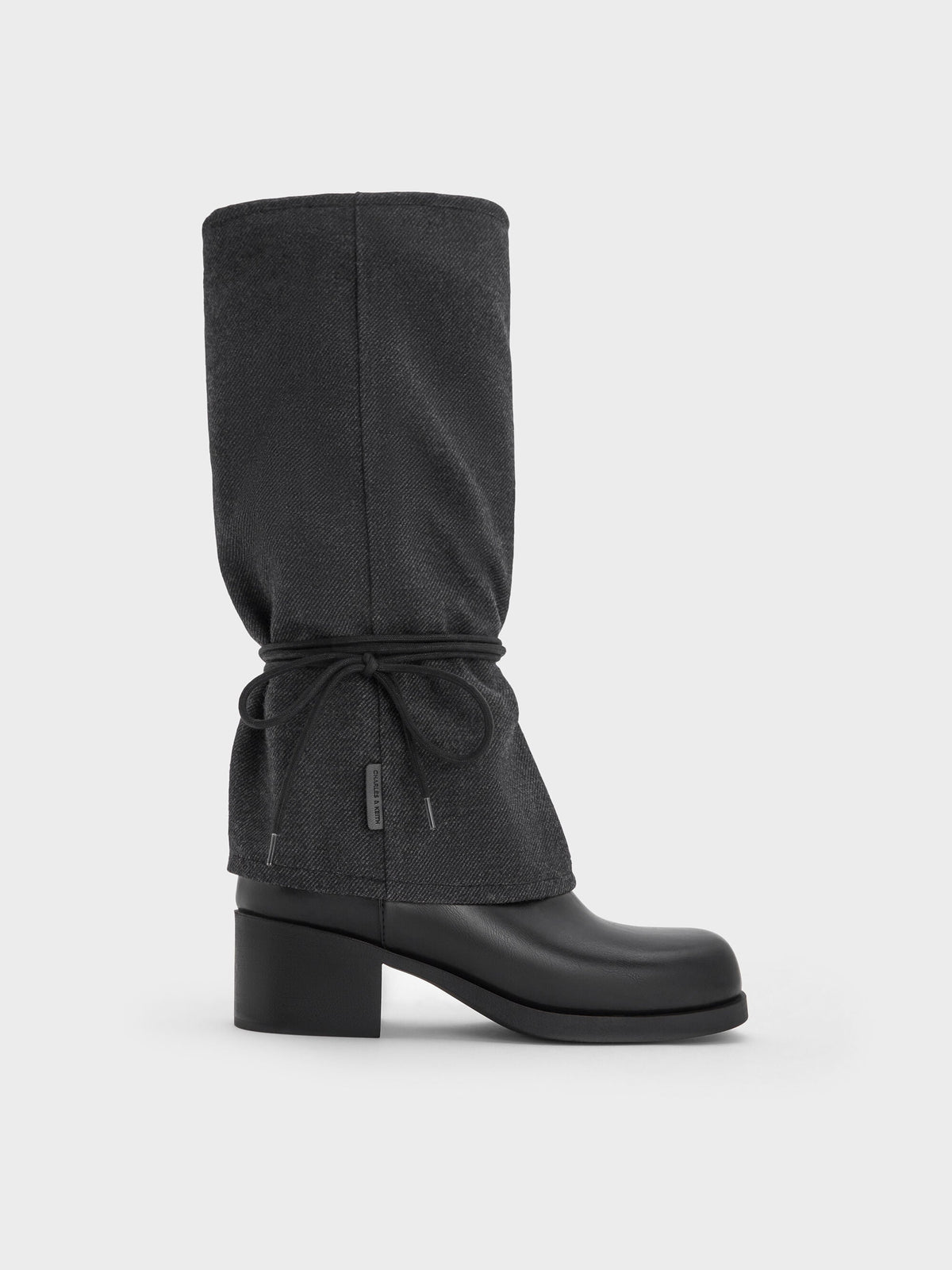 CHARLES & KEITH Top Pick / Felt Tie-Around Knee-High Boots - Dark Grey