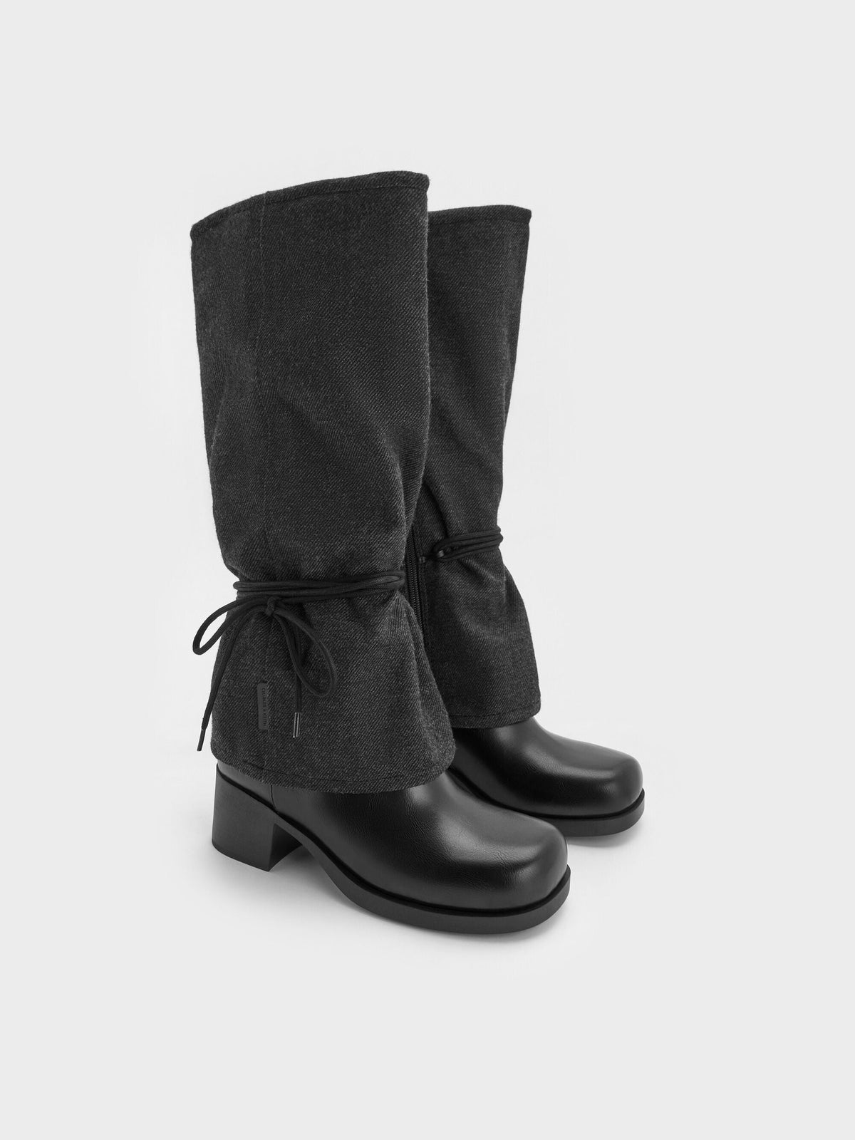 CHARLES & KEITH Top Pick / Felt Tie-Around Knee-High Boots - Dark Grey