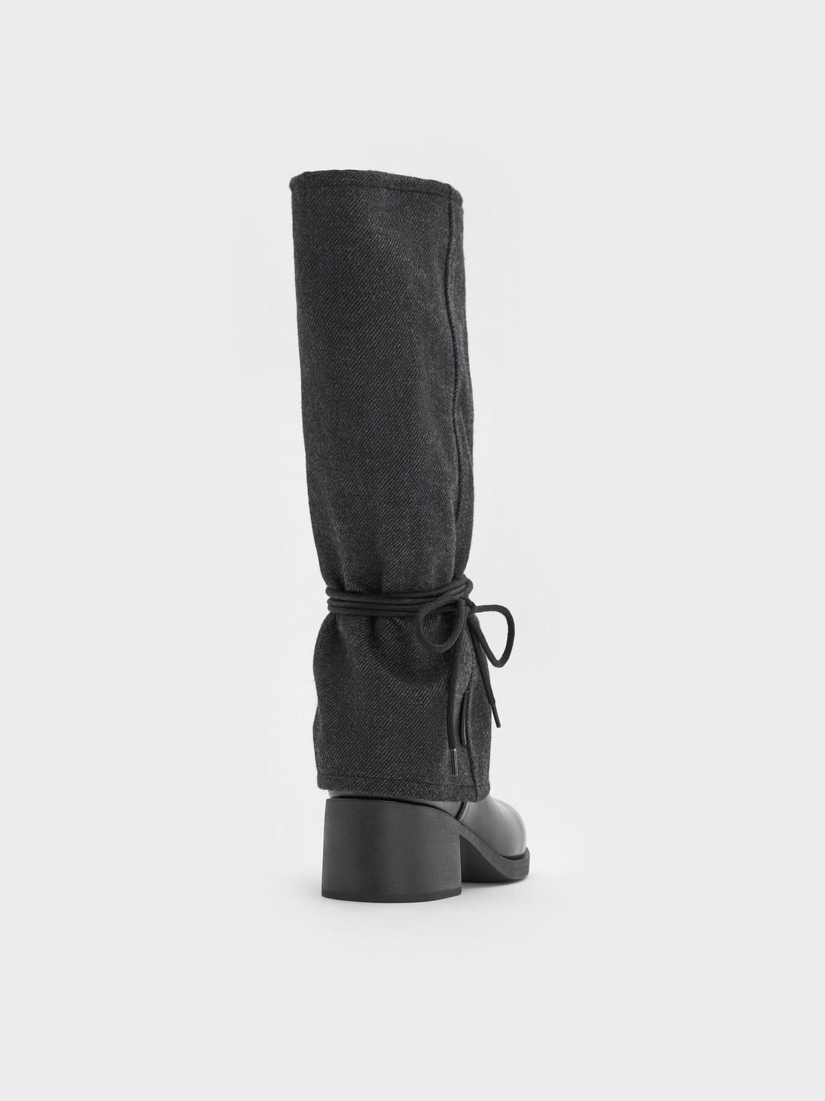 CHARLES & KEITH Top Pick / Felt Tie-Around Knee-High Boots - Dark Grey