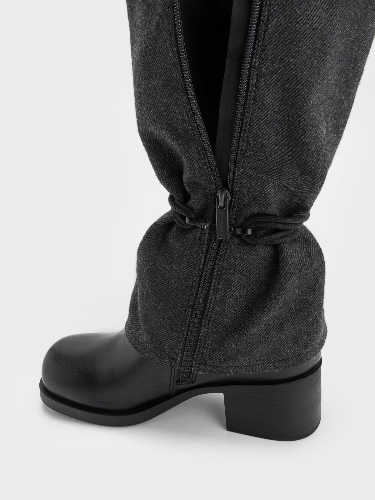 CHARLES & KEITH Top Pick / Felt Tie-Around Knee-High Boots - Dark Grey