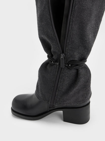 CHARLES & KEITH Top Pick / Felt Tie-Around Knee-High Boots - Dark Grey