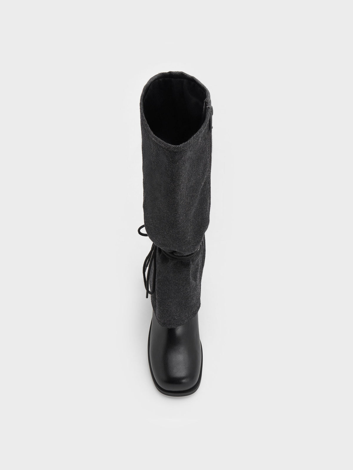CHARLES & KEITH Top Pick / Felt Tie-Around Knee-High Boots - Dark Grey